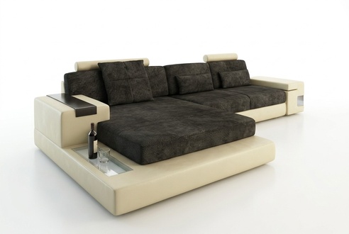LForm Living Landscape Big XXL Textile Sofa + USB Leather Upholstered Corner Set Fabric
