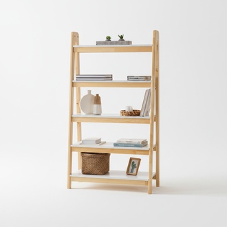 Light beige bookcase designer wall shelves luxurious wooden filing cabinet