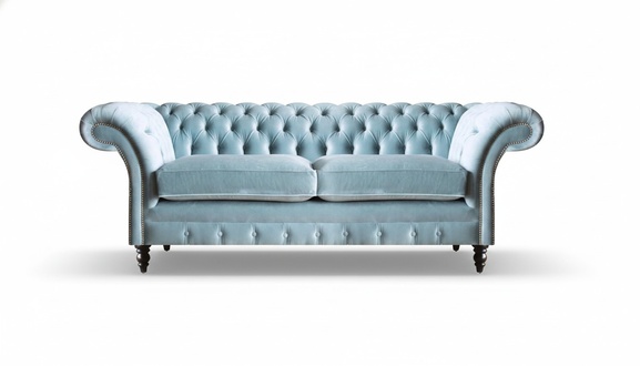 Light blue noble Chesterfield couch designer two-seater fabric sofa furniture