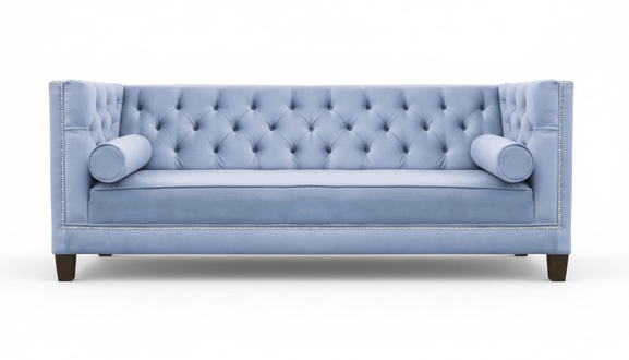 Light blue three-seater fabric living room design couches sofas Chesterfield new