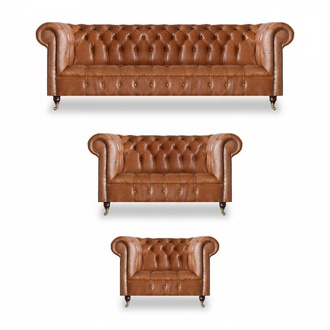 Light brown Chesterfield seating set living room complete sofas 3pc set