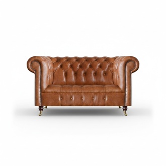 Light brown Chesterfield couch designer leather living room elegant two-seater