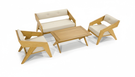 Light brown outdoor seating furniture luxurious coffee table 2x armchairs 2-seater