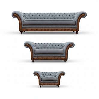Light grey-brown Chesterfield seating furniture living room sofa set 3-piece