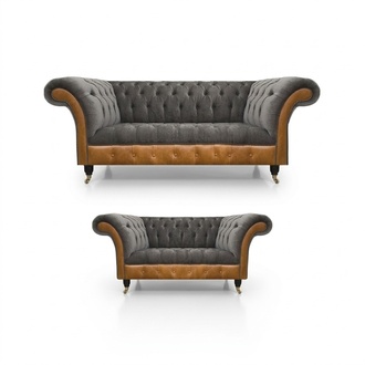 Light Grey-Brown Chesterfield Sofa Set Elegant Seating Furniture Modern Suite