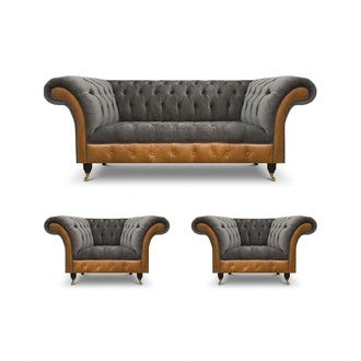 Light grey Chesterfield armchair designer 3-seater sofa upholstered furniture