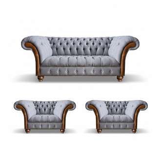 Light gray Chesterfield luxury suite living room 3-seater sofa armchair