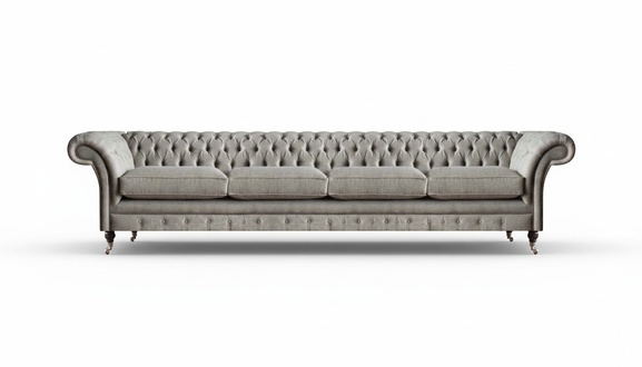 Light grey Chesterfield upholstered sofa designer 4-seater textile seating furniture