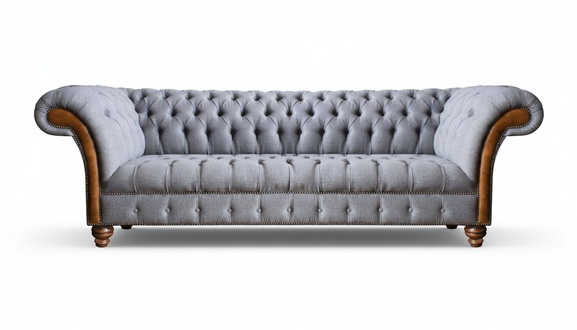 Light gray Chesterfield upholstered sofa living room designer couch 4-seater