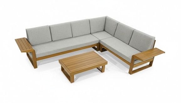 Light gray garden furniture wooden furniture elegant corner sofa coffee table 2-piece set