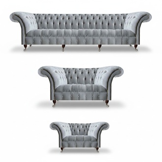 Light gray living room Chesterfield sofas armchair 2-seater four-seater 3 pieces