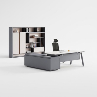 Light gray office furniture set, office cabinet, corner desk, luxury furniture, 2 pieces.