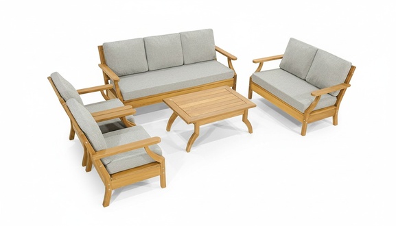 Light gray terrace furniture designer 3-seater 2x armchairs coffee table 5 pieces