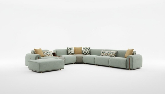 Light green textile sofa living room L-shaped corner couch designer upholstered furniture