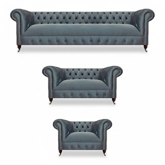 Light gray Chesterfield sofa set upholstery living room furniture 3-piece