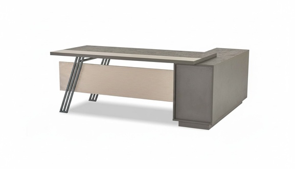 Light grey corner desk designer L-shaped office table sturdy wooden table