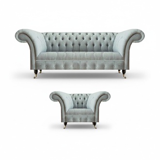 Light gray living room Chesterfield suite complete seating furniture sofas