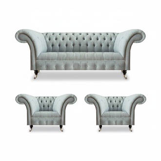 Light gray living room Chesterfield set designer seating furniture armchair