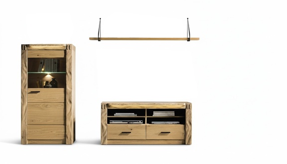Modern style made of real wooden living room set of showcase, TV lowboard & wall shelf