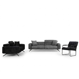 Living room Black-gray sofa set Modern 3-seater armchair Two-seater