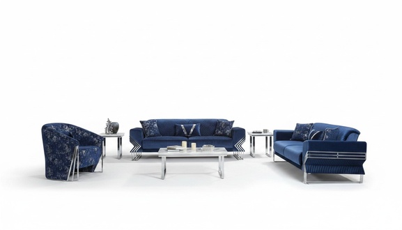 Living room blue couch set designer three-seater armchair coffee table