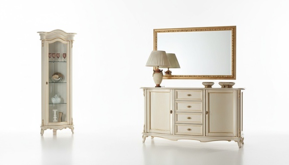 Living Room Display Cabinet Cabinet Chest of Drawers Italy Mirror Classic Set 3pcs White