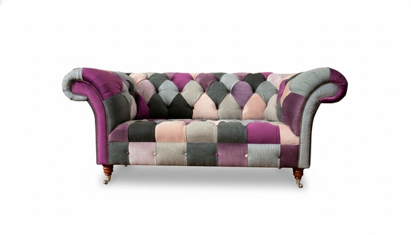 Living room furniture fabric textile colorful Chesterfield three-seater sofa couch upholstery