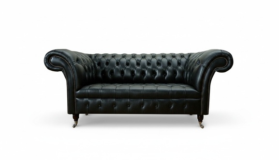 Living room furniture textile fabric two-seater sofa couch upholstery black Chesterfield