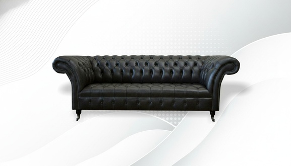 Living Room Furniture Fabric Textile Three-Seater Sofa Couch Upholstery Black Chesterfield