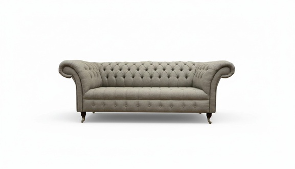 Living room furniture fabric textile three-seater sofa couch upholstery taupe Chesterfield