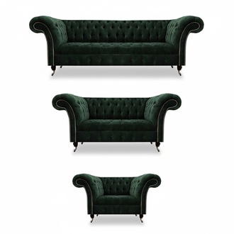 Living Room Green Luxurious Textile Sofas Complete 3-piece Chesterfield Upholstered Furniture
