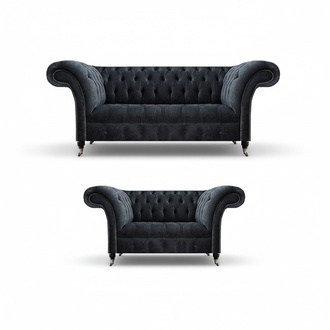 Living Room Luxurious Upholstered Furniture 2x Sofas Couch Design Gray Chesterfield