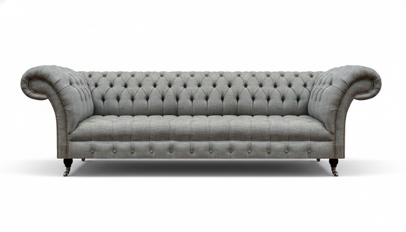 Living Room Luxury Grey Four Seater Sofa Chesterfield New Upholstered Furniture