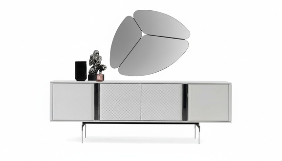 Living Room Mirror Sideboard Cupboard Precious Design Luxury Grey 2pcs