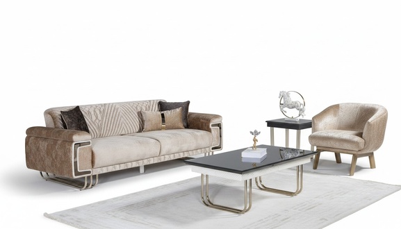 Living room modern sofa set three-seater upholstered armchair coffee table