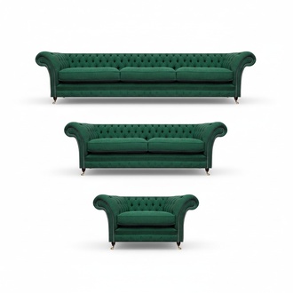 Living Room Set Luxury Complete 3-piece Chesterfield Upholstered Furniture Setup