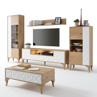 Living Room Set Modern Wooden Furniture TV Lowboard + 2x Showcase Luxurious