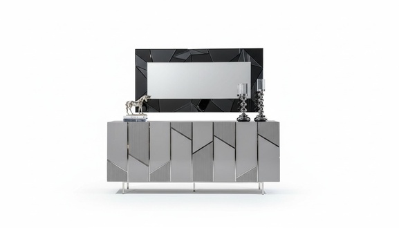 Living room set sideboard mirror furniture group 2-piece chest of drawers grey