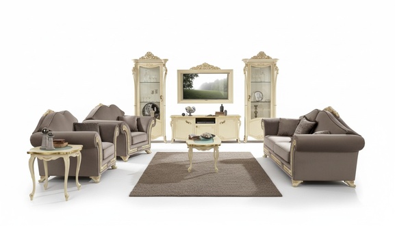 Living Room Set Sofa Set Wood Living Room Classic Design Italy Set 9pcs.