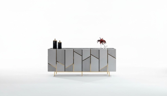 Living room sideboard console cabinet style modern wood with metal gray