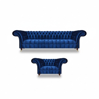 Living room sofa set textile armchair blue sofa three-seater couch Chesterfield