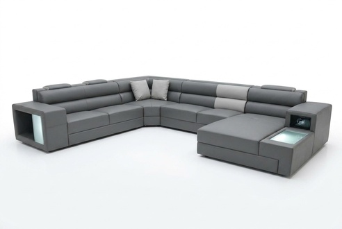 Living area design modern leather sofas gray new U-shape fabric sofa couch
