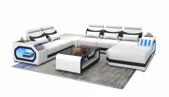 Living area Large sofa XXL U shape corner sofa leather sofa white sofas