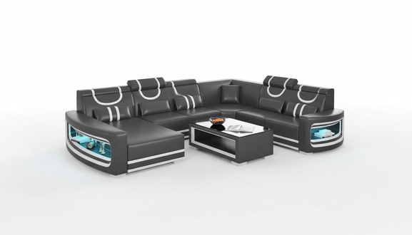 Living area couches leather sofa corner sofa U shape black sofa large new