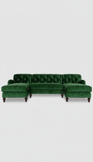 Chesterfield Corner Sofa U-Shaped Green Textile Couch Living Room Comfortable Sofa New