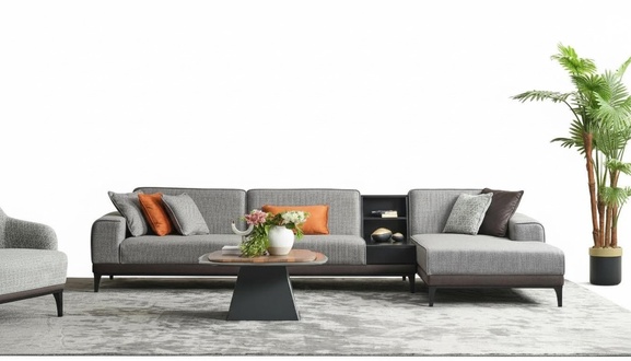 Living area corner sofa couch L shape large sofa grey modern upholstered sofa