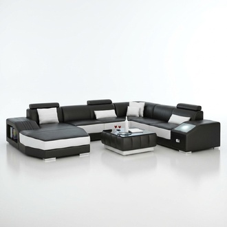 Corner sofa living landscape with USB leather sofa couch upholstery seating corner set!