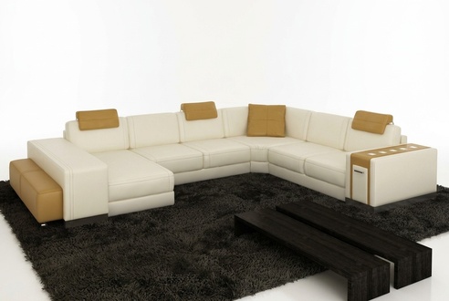 Living area designer sofa LED USB couch big cushion leather sofas corner seat