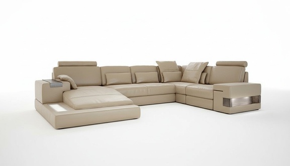 Living Landscape Leather Design Corner Sofa U-shape Sofa Bed Function Couch Textile Sofas