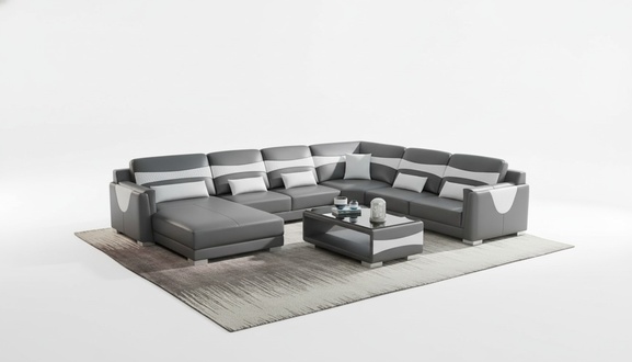 Living area sofa U shape large corner sofa leather sofa grey artificial leather new